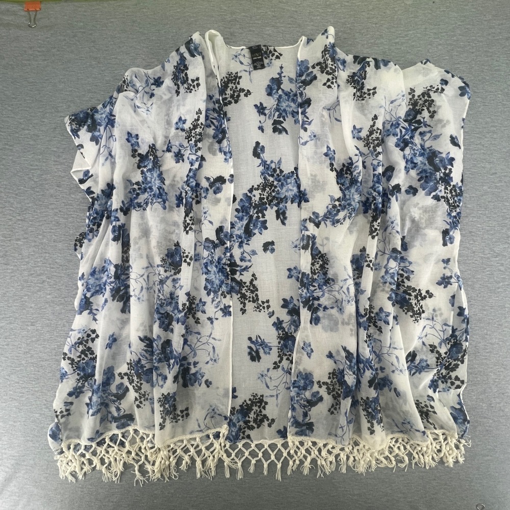 Mixit Kimono Cardigan Women One Size Blue White Floral Resortwear Cottagecore